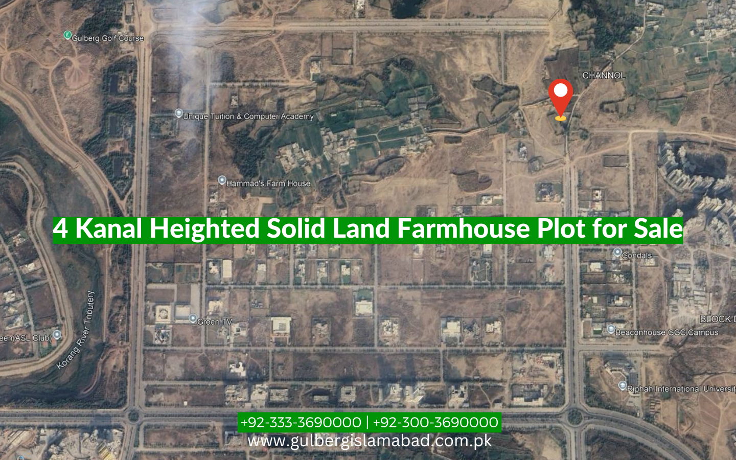 4 Kanal Heighted Solid Land Farmhouse Plot for Sale – Developed & Possession Ready in Block D, Gulberg Greens, Islamabad