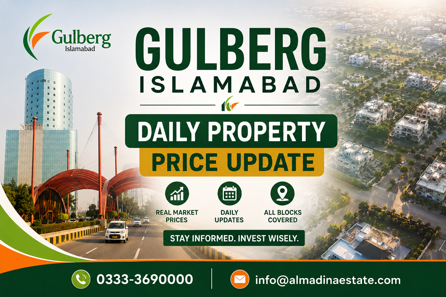 Gulberg Islamabad Daily Property Price Update featuring the latest residential and commercial plot prices for Gulberg Greens and Gulberg Residencia.