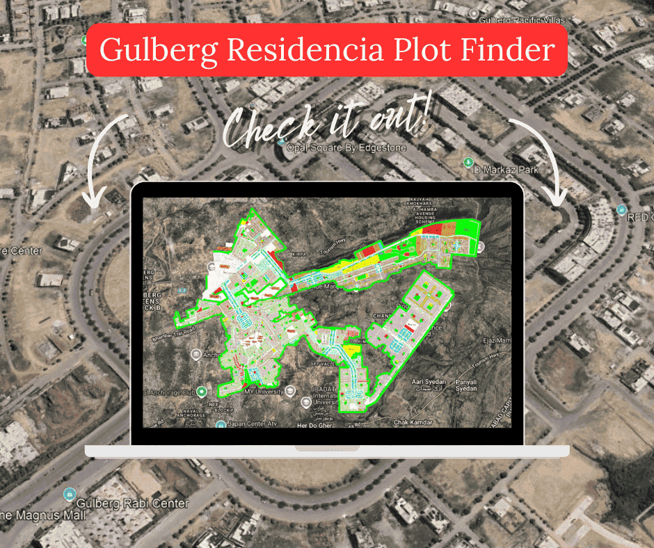 Detailed residential plot finder and layout map for Gulberg Residencia Islamabad blocks and infrastructure.