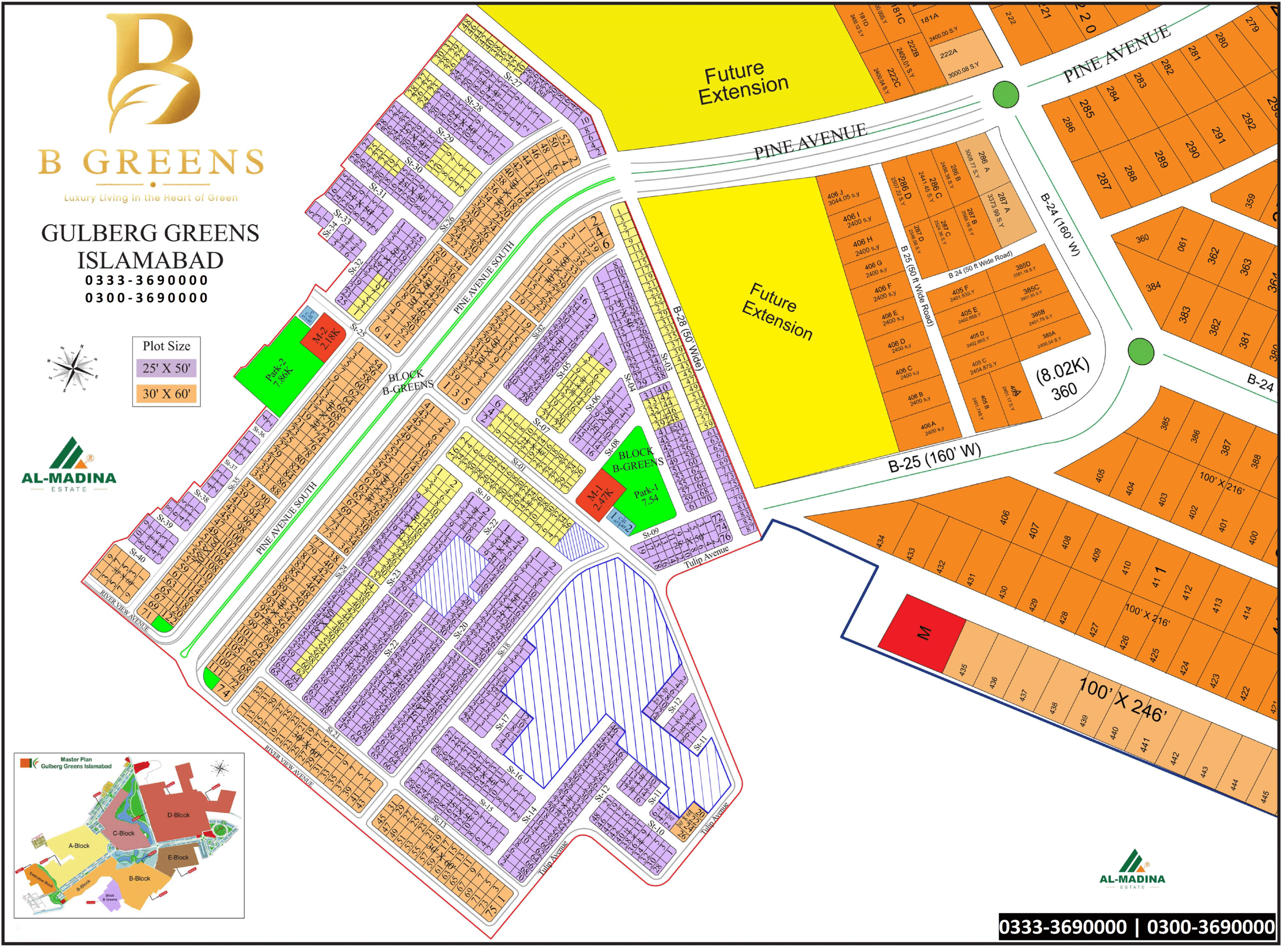 Official master plan and plot layout map of B Greens Gulberg Greens Islamabad.