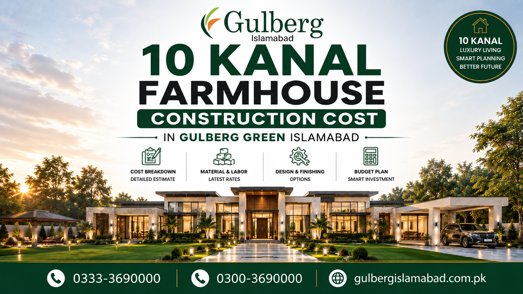 10 Kanal Farmhouse Construction Cost in Gulberg Green Islamabad